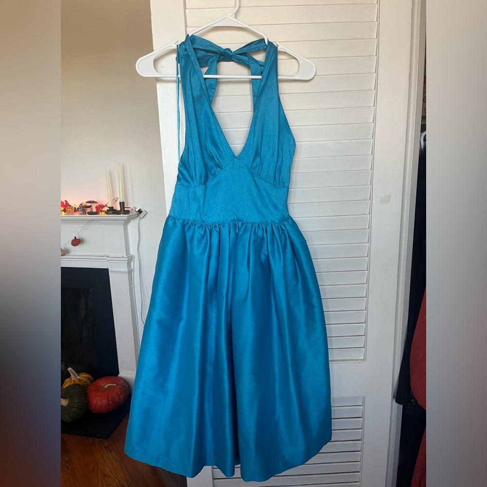 Frances Valentine Blue Halter Cocktail Dress